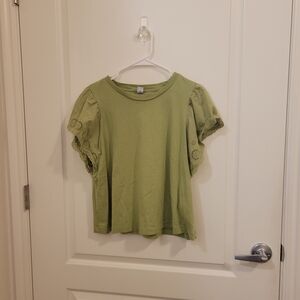 Old Navy Olive Green Eyelet Flutter Sleeve Tee